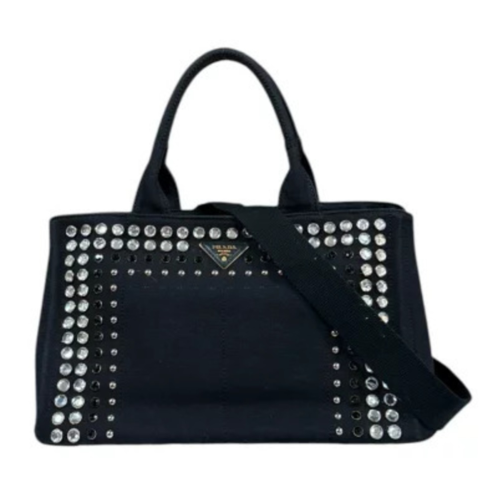Prada Canapa Tote Shoulder Bag Canvas Black